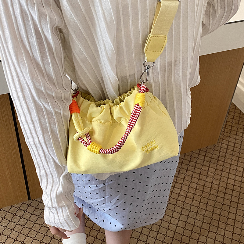 Yellow High-End Niche Mobile Phone Crossbody Small Bag for Women 2026 New Model Wide Shoulder Strap Bucket Bag Yellow Nylon