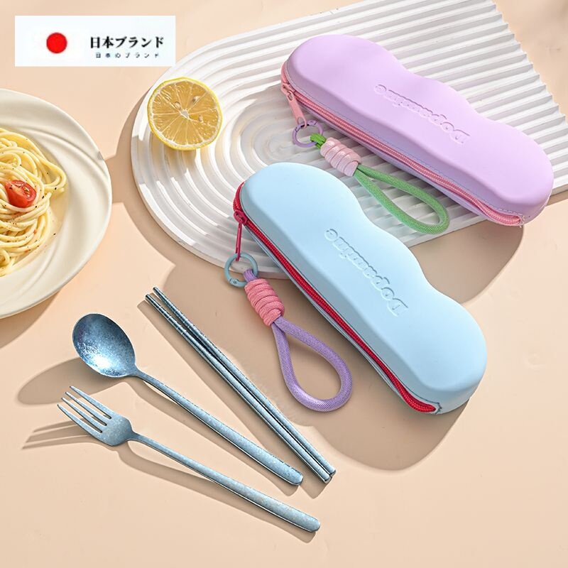 Japanese Jt Pure Titanium Tableware Chopsticks Spoon Set Portable Student Three-Piece Tableware Set Silicone Bag Box Office Workers Japanese Jt Pure Titanium Tableware Chopsticks Spoon Set Portable Student Three-Piece Tableware Set Silicone Bag Box Office Workers