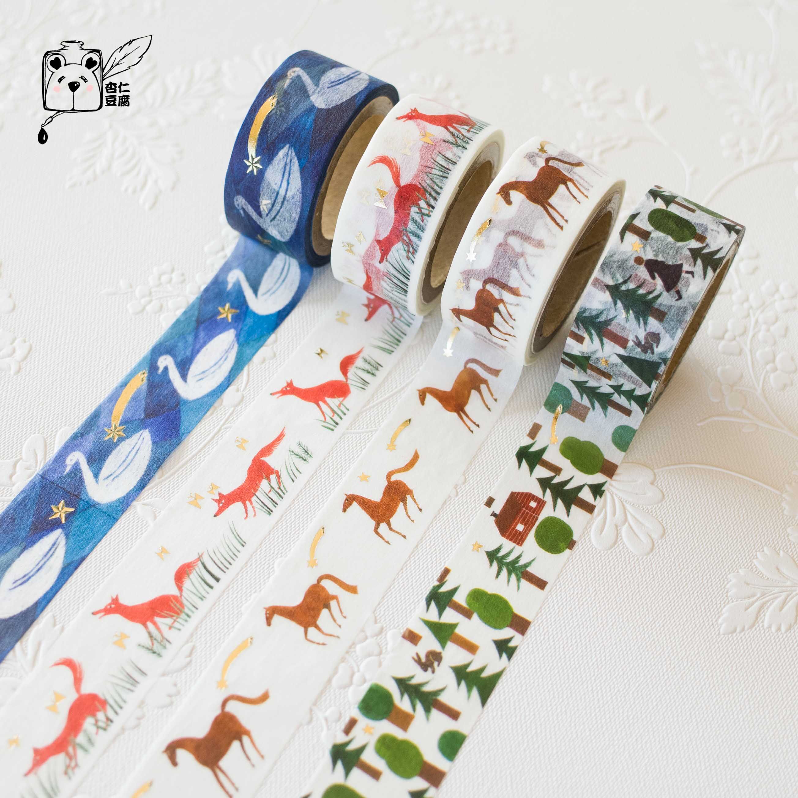 Almond Curd Stationery Shop Japan Handbill Tool Diy Decorative stationery performance Social bronzing gold animal and paper adhesive tape