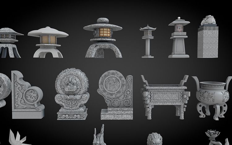 图片[4]-69款抱鼓石狮生肖复古fbx中式景观雕塑鼎朱雀灯SU模型C4D素材-cg男孩