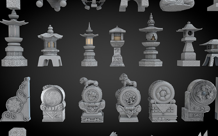 图片[5]-69款抱鼓石狮生肖复古fbx中式景观雕塑鼎朱雀灯SU模型C4D素材-cg男孩