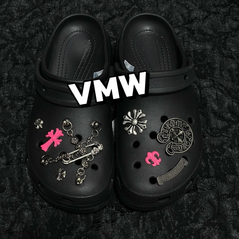 DIY Accessories for Crocs, Dark Metal Style, Skull, Rose Red Chain, Cross Shoe Charms, High-End Decoration