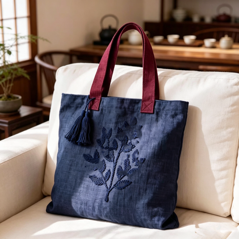 Niche Designer Chinese-Style Embroidered Artistic Canvas Bag, Ethnic Style, Simple Handbag, High Aesthetic Value, Large Capacity Tote Bag