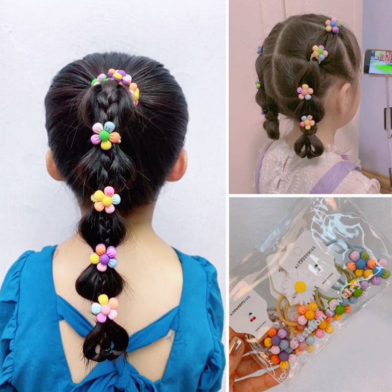 Net red 10-piece girl rainbow five-petal flower hair ring does not hurt the hair elastic band high-quality cute sweet hair ring headwear