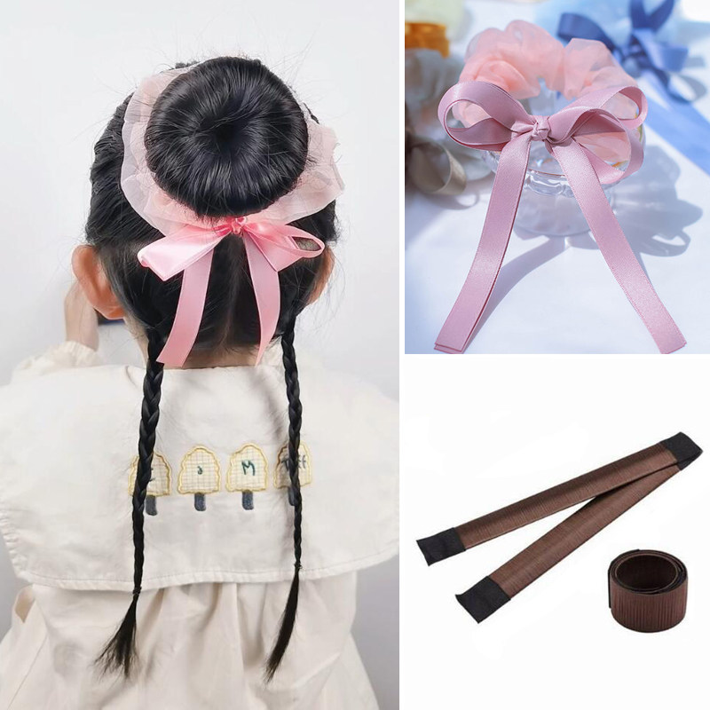 Ball head coil hair artifact pop ring mesh bow streamer large intestine hair ring little fairy hair accessories cute headdress