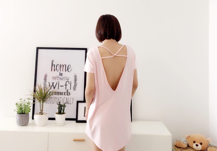 Sexy modal ngắn tay váy ngủ nữ mùa hè cotton phiên bản Hàn Quốc của váy liền thân màu liền thân lỏng lẻo dịch vụ nhà mùa hè vay mac nha dep