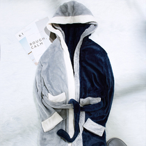 Winter extended flannel nightgown Couple pajamas Large size thickened mens home clothes Coral velvet bathrobe womens bathrobe