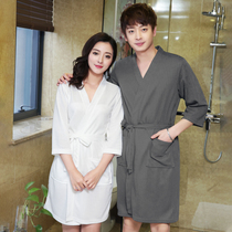 Spring and autumn thin bathrobe female summer waffle couple nightgown beauty salon Japanese yukata large size mens ice silk pajamas