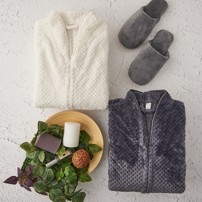 Pajamas men's autumn and winter long men's nightgown plus velvet thickened coral fleece nightdress large size loose warm home service