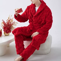 Винный красный жаккардовый костюм [Мужчины] [Спящее платье + пижамские штаны]