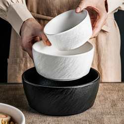 Japanese Black Ceramic Bowl Noodle Bowl Rock Pattern Bowl Salad Bowl Soup Bowl Eating Bowl Vegetable Bowl Special-Shaped Bowl Creative Round Bowl