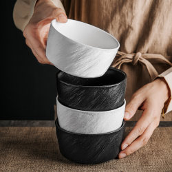Rock-Patterned Ceramic Bowl, Household Rice Bowl, Soup Bowl, Japanese-Style Bowl, Breakfast Bowl, Fruit Oatmeal Dessert Bowl, Spoon