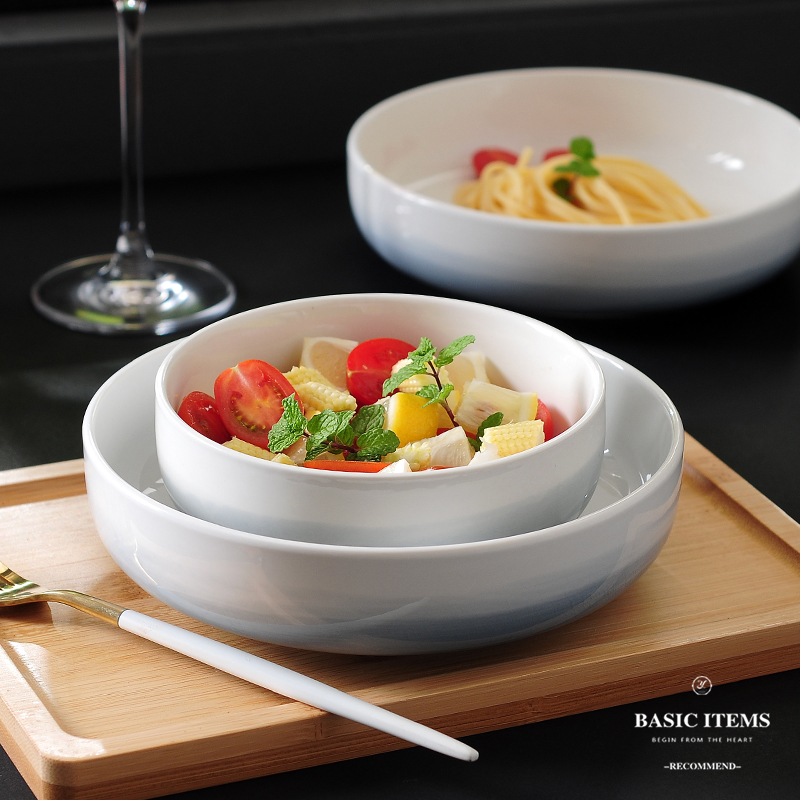 Creative ceramic tableware round bowl of soup bowl dish bowl of salad bowl dish bowl contracted large bowl of deep dish soup plate household