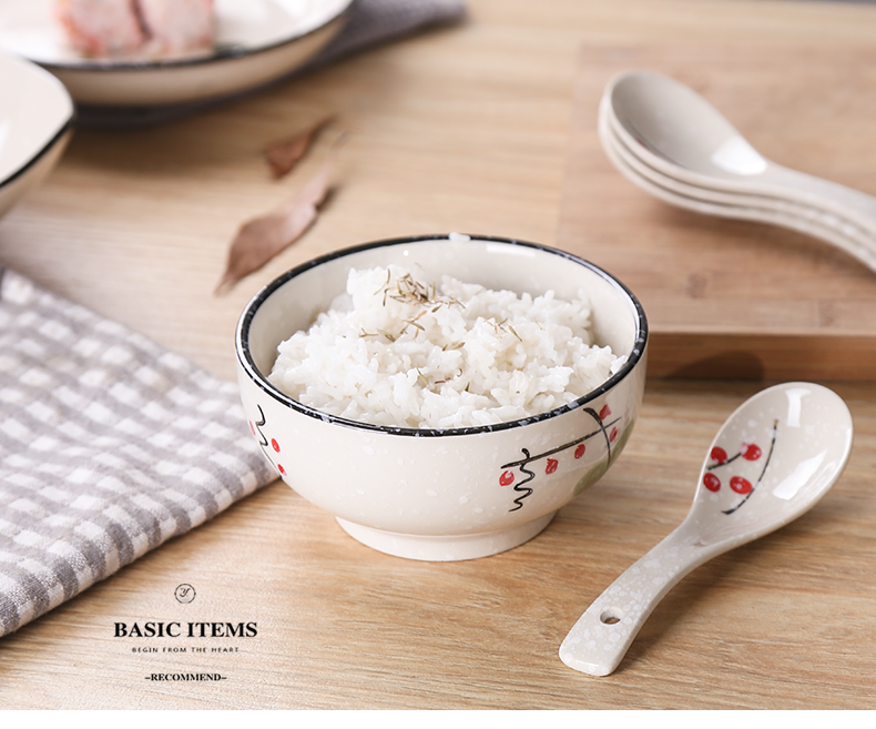 Japanese ceramic bowl of rice bowls of household breakfast under the glaze color small bowl of soup bowl dessert bowl long - handled spoon, spoon, spoon