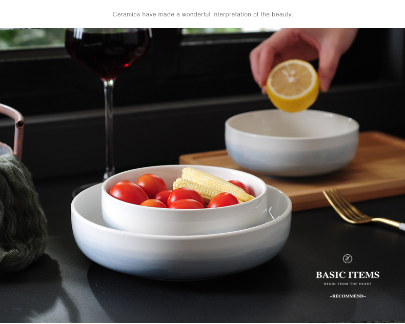 Creative ceramic tableware round bowl of soup bowl dish bowl of salad bowl dish bowl contracted large bowl of deep dish soup plate household