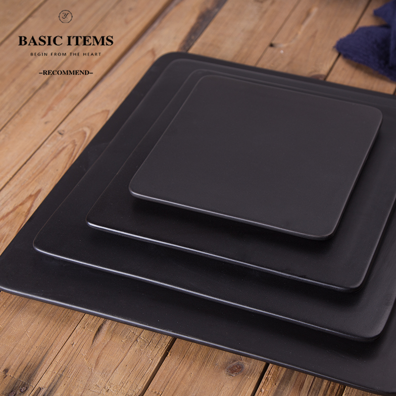 Matte enrolled black ceramic rectangular flat plate for circular disc dessert dish food dish sushi plate cake plate