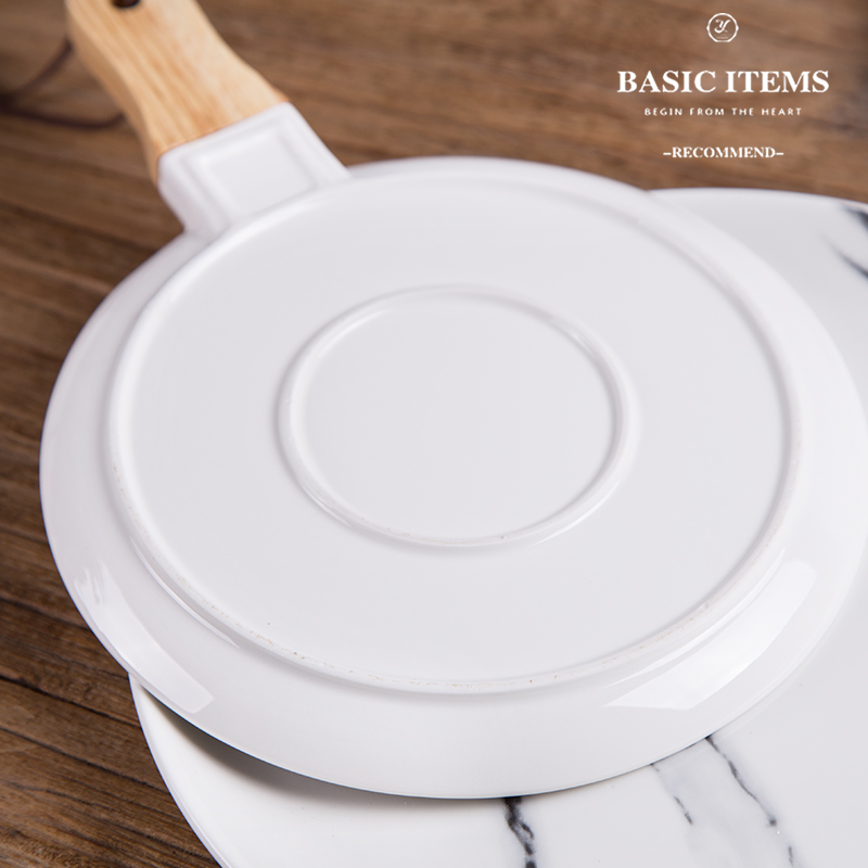 Japanese creative marble grain ceramic tableware steak disc western pasta dish plate dribbling handle household for breakfast