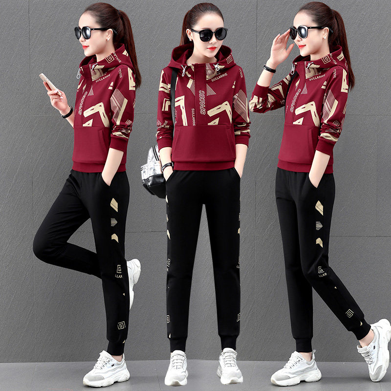 361 Fall sportswear suit female printed Jordano Long Slets 2023 fashion breathable leisure running two pieces