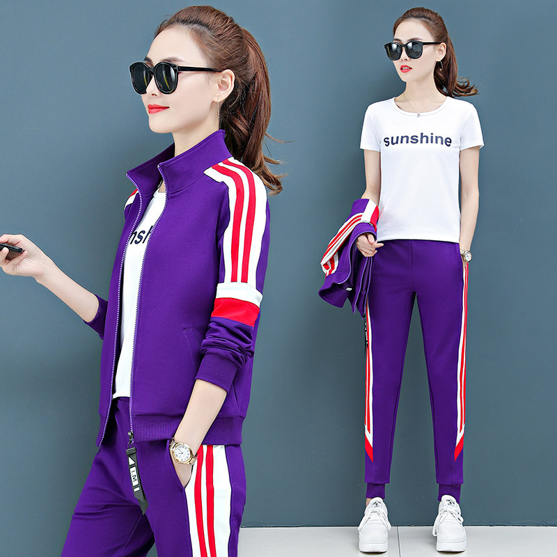 2022 new Jordanno casual sports suit female 361 spring and autumn fashion three-piece striped stand-up collar trousers