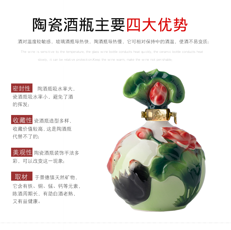 Bình rượu bằng gốm, chai rượu vang trắng, chai rỗng, một pound, trang trí sáng tạo, chai, rượu gia đình, Jingdezhen, chai rượu kín - Rượu vang ly uống rượu đẹp