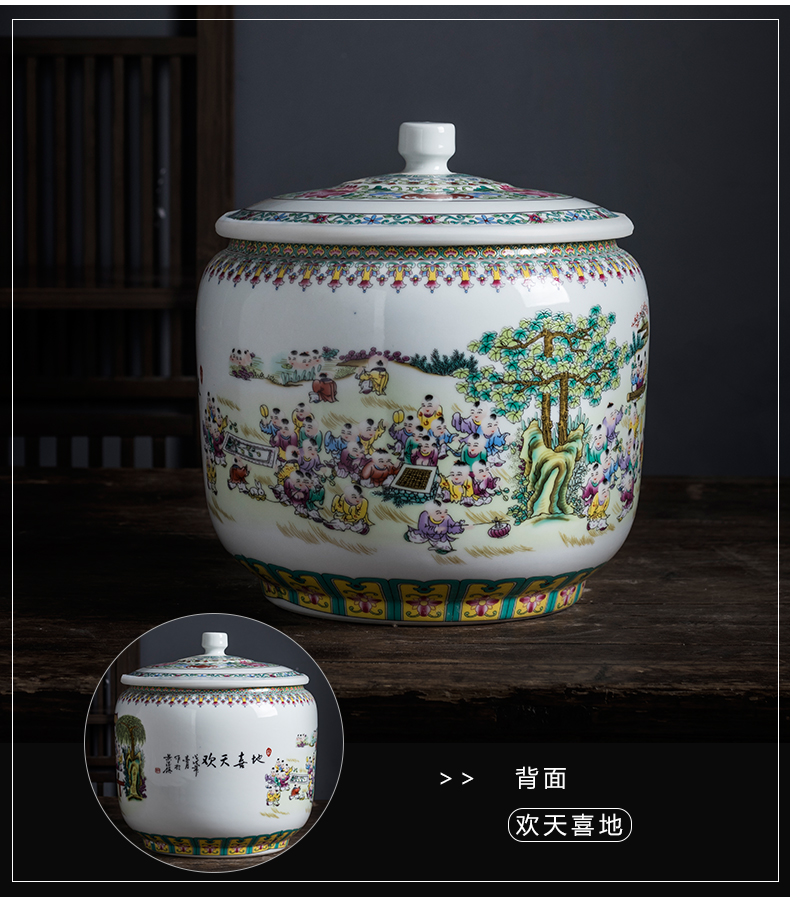 Jingdezhen ceramic barrel ricer box rice flour storage bin 20 jins home moistureproof insect - resistant rice jar with cover seal the bucket