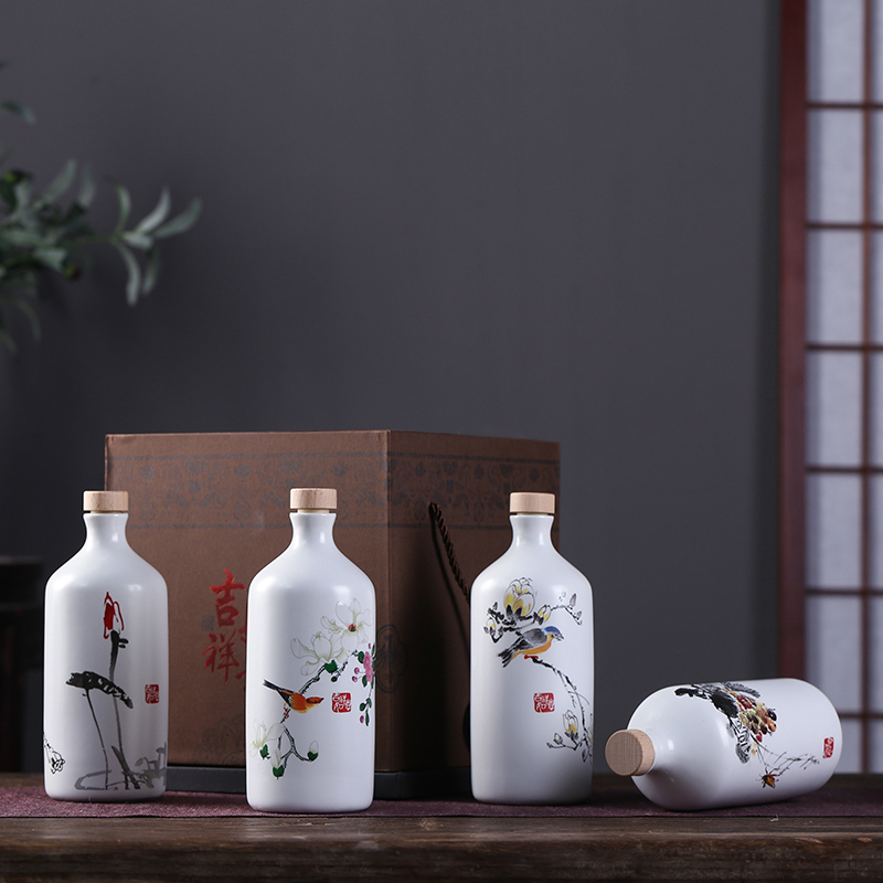 Jingdezhen ceramic bottle wine jar a kilo with ink and decoration of Chinese style hip flask sealed bottles household liquor bottles