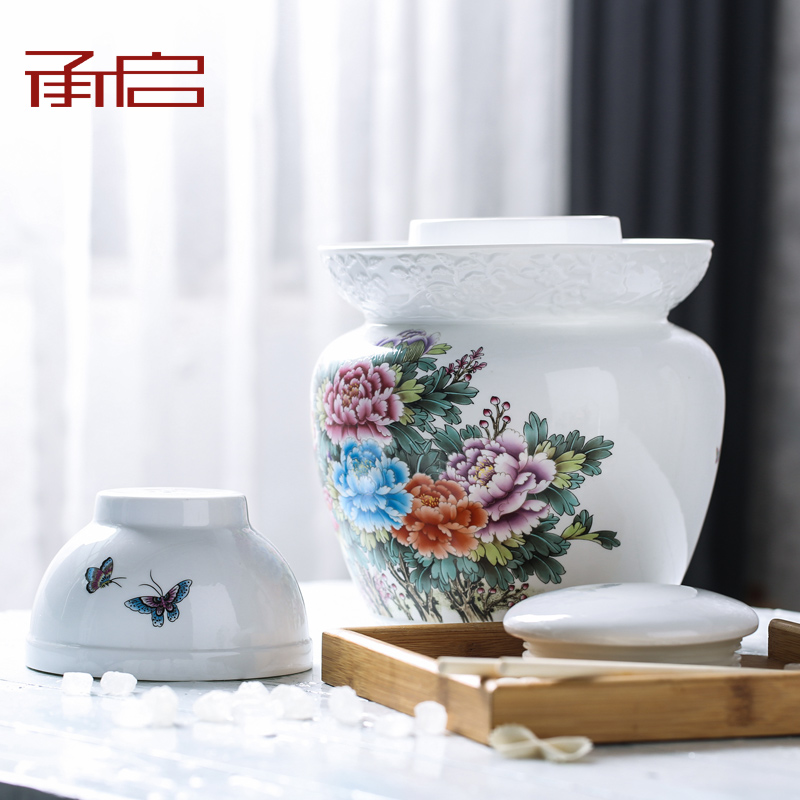 Jingdezhen ceramic pickle jar kimchi altar seal storage tank sichuan pickles pickled vegetables by double cover snacks pot