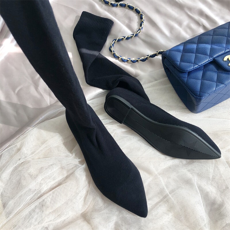 2026 Spring and Autumn New Style Flat Sock Boots Pointed Toe Long Over-The-Knee Elastic Sock Boots Thin Versatile Elegant Slim Boots