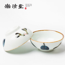 Ceramic Sansai Bowl Cup hand-painted Chinese blue and white tea cup Kung Fu Cup large Jingdezhen tea set tea maker