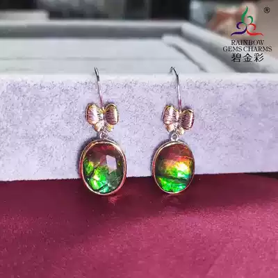 Bi Jincai Canada natural spotted stone earrings silver gold-plated 925 silver simple compact snail fossil