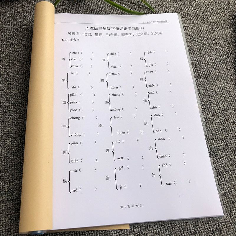 Ministry Editor's third grade Lower register of the near term antonym polyphonic homophonic adjective good word good sentence practice book