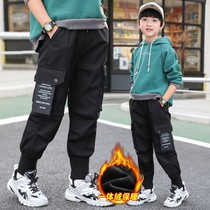 Childrens clothing autumn and winter boys overalls 2021 middle and Big Boy plus velvet warm loose slacks trousers tide tide