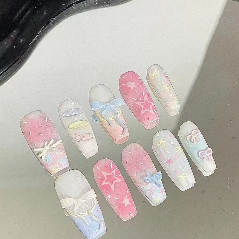 Sweet Candy Cake Semi-Handmade Manicure Wearable Nails Dopamine Bow Summer Cat Eye Nails Brightening High-End Manicure