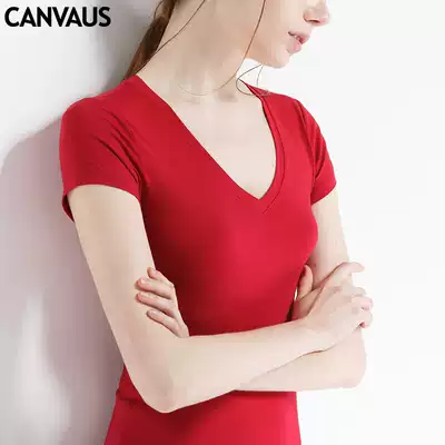 Spring and summer V-neck short-sleeved modal Latin dance modern dance top Dance yoga body practice suit Female adult