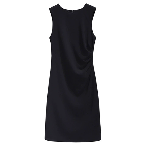 Высококачественное текстурированное черное шифоновое платье 2024 Новая женская летняя рабочая темперамент Ol Внутренняя рукавочная черная юбка