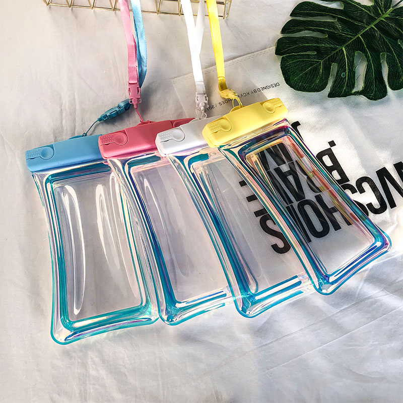 Color light inflatable mobile phone waterproof bag Touch screen transparent seal multi-color floating mobile phone universal swimming snorkeling waterproof cover