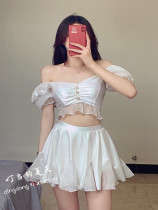 French high-end original student slim cover meat flat corner split skirt swimsuit girl with chest pad hot spring swimsuit