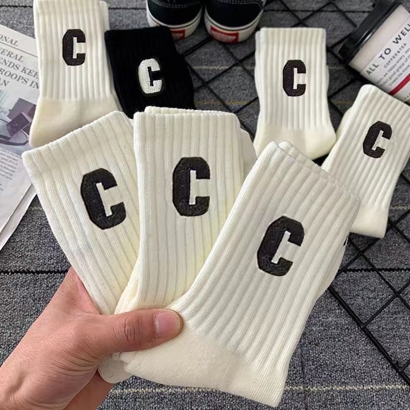 Lucky Couple Socks for Women, Shark Style, Korean Version, Letter C, Level 4, Mid-Calf, Skin-Friendly, Breathable, Moisture-Wicking, Dirt-Resistant