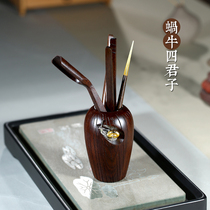 (Two pens) Yixing handmade purple clay pot tea with black sandalwood tea ceremony snail six gentlemen raising pot set