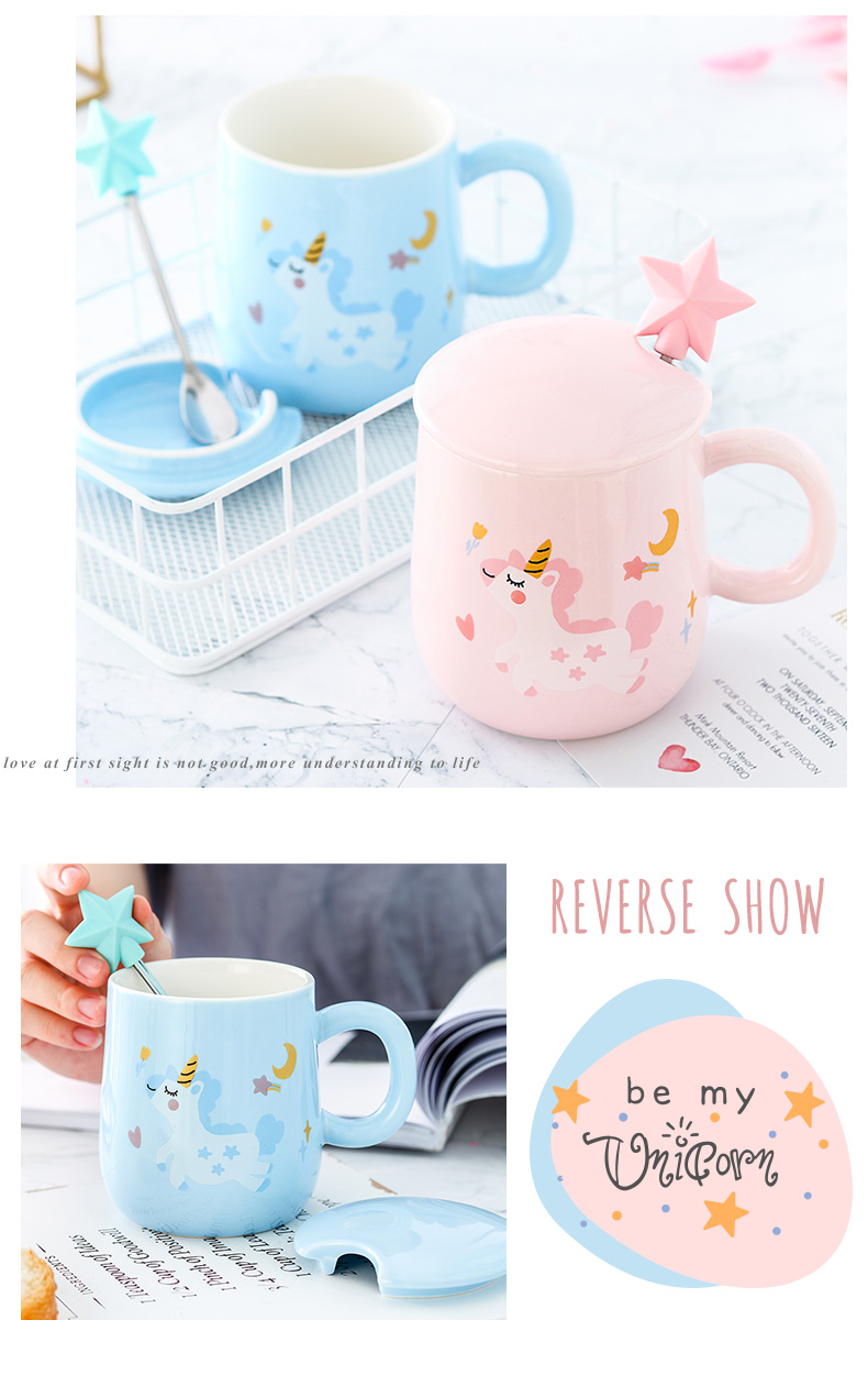 Unicorn ceramic coffee cup mark creative move trend super express girl of couples office cup