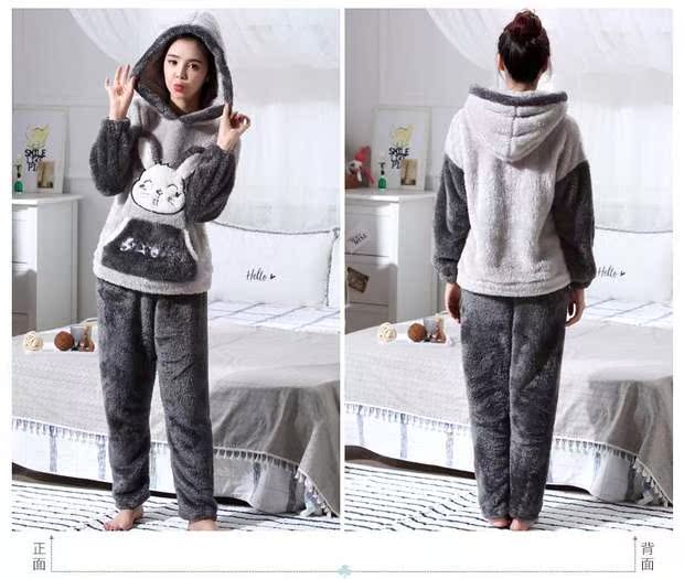 Mã lớn thêm mùa xuân và mùa thu san hô lông cừu ấm đôi đồ ngủ nữ mùa đông nam L béo cộng với phân bón tăng 200 kg XXXXXL bộ đồ mặc nhà