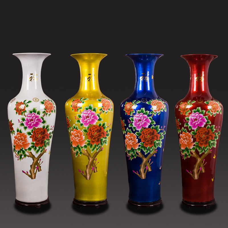 Jingdezhen ceramic crystal large vase peony flower floor large vase home living room fashion decoration European vase