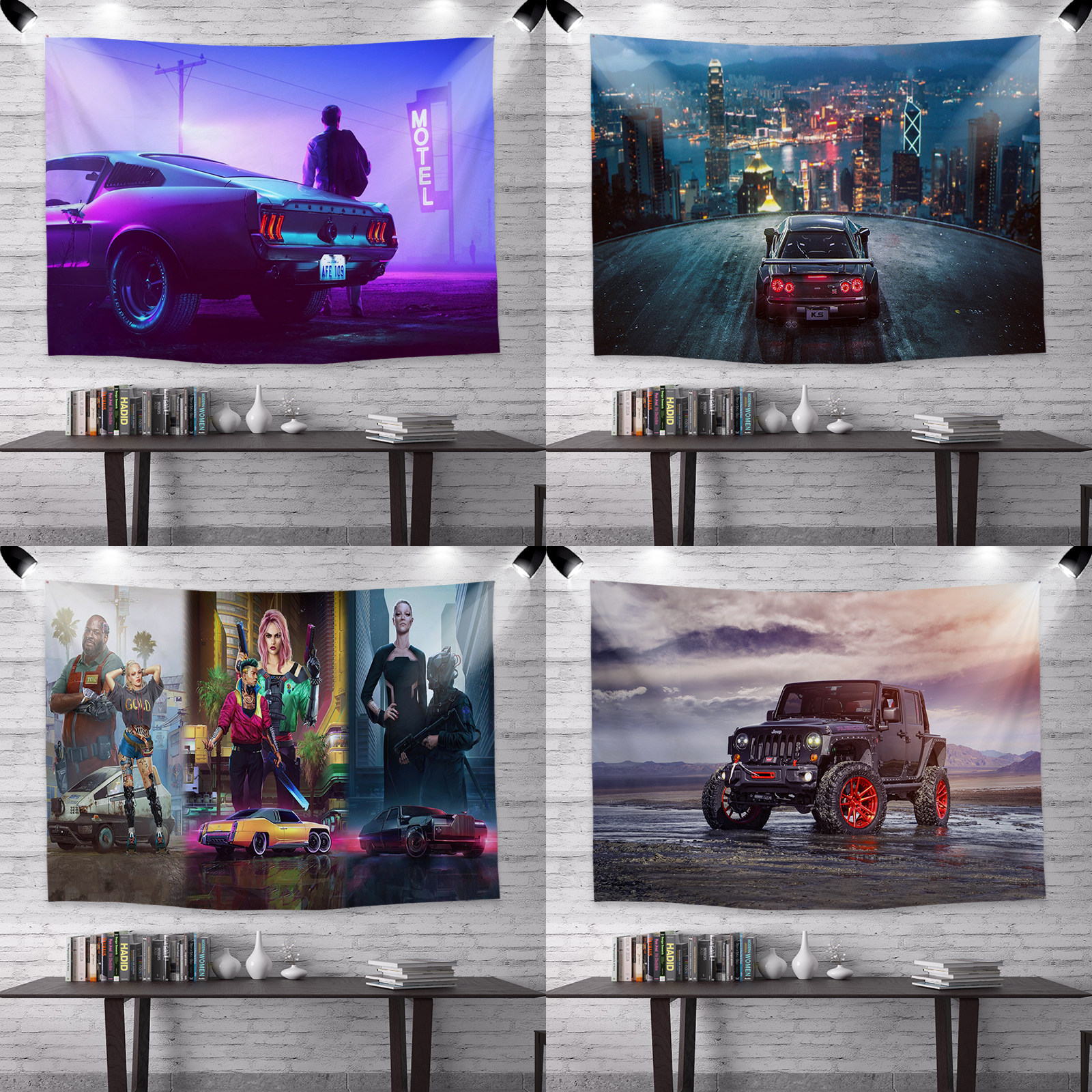 Day Style Car Drift Racing Background Wall Cloth Sports Car Fan Dormitory Bedside Decoration Buins Head Literal D Hanging Cloth
