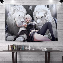 Japanese cartoon Cartoon Anchor Background Cloth Cute Dormitory Bedside Decorated Wall Bulion White Peony pins hanging cloth