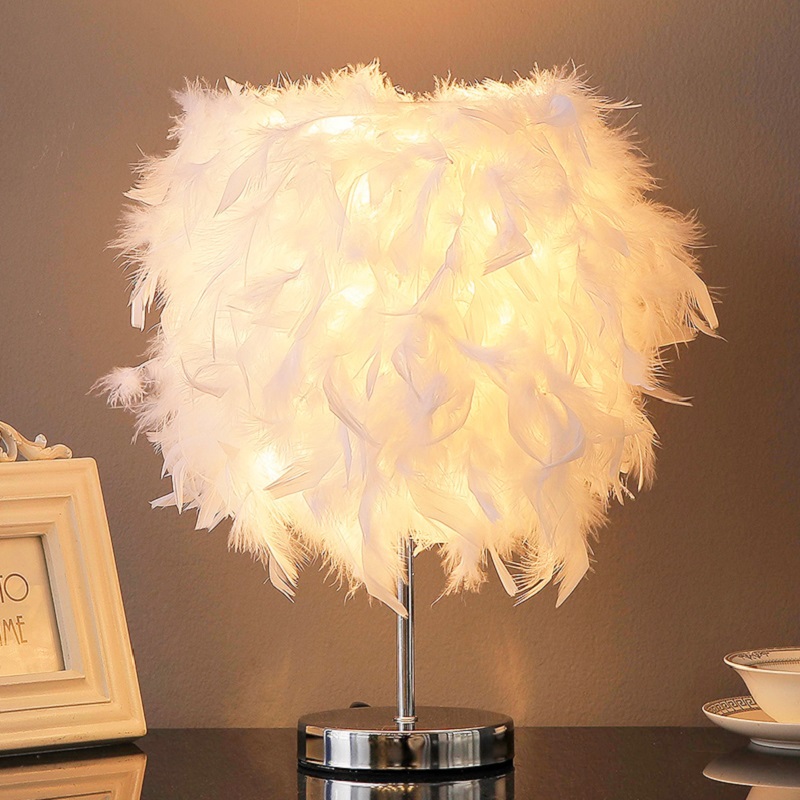 Feather Princess Lamp Bedroom Creative Romantic Brief Modern Little Nightlight Decoration Cozy Dingirl Bedside Table Light