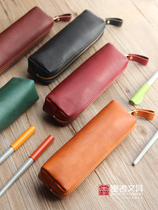 Ink produced giant pen bag leather pencil case cowhide zipper bag pen storage bag portable hand bag simple hand creative thick pen bag fine pen bag cosmetic bag lipstick bag