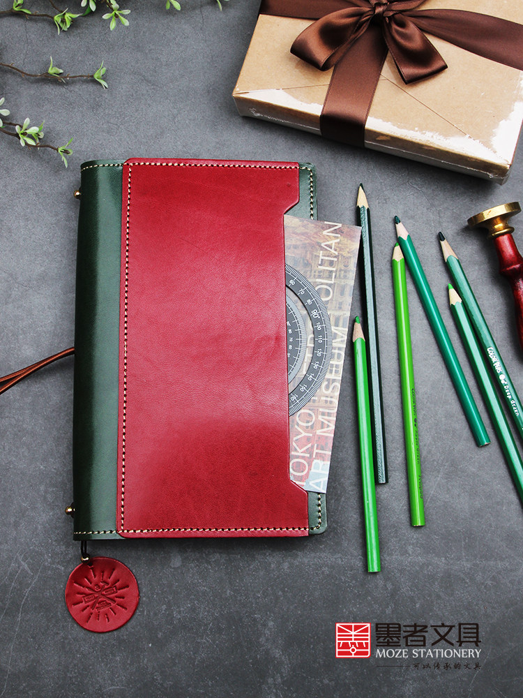 Mexican Red Green Collared Cortical Hand Ledger Leather Face Notepad Loose-leaf Notebook Stationery Cow Leather Hand Ledger Gift Diary Travel Handbooks Ben Bull Leather Notebook Custom Print Logo