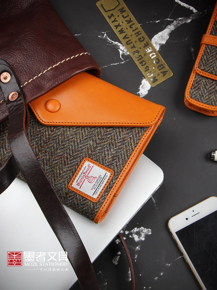 Ink stationery control children's songs recommend England Harris woolen hand account book coat Pen pen bag Pen cover Tweed British style wallet Business card holder Card bag hand account book cowhide present