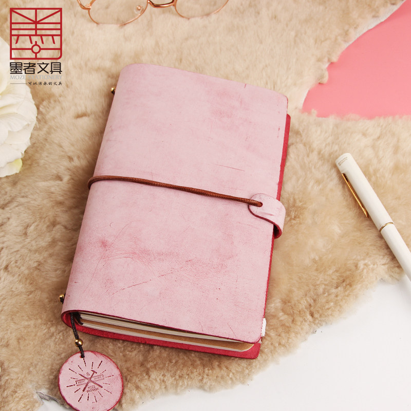 Ink new fog wax pink hand book Travel book Leather diary hand book notebook sub loose-leaf tn travel records Travel diary diary bookkeeping book custom printed logo hand book