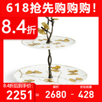 Domestic ready stock Michael Aram Golden Butterfly Ginkgo Series Double-layer Dessert Stand Porcelain Dessert Cake Plate